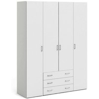 Kleiderschrank mit vier Türen und drei Schubladen, Farbe Weiß, Maße 154 x 200 x 49 cm - Dmora von DMORA