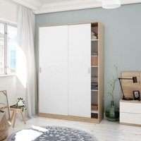 Garderobe Waterbury, Schlafzimmer Kleiderschrank mit 2 Schiebetüren, Schrank mit 3 Einlegeböden und Kleiderstange, cm 120x50h200, Eiche und Weiß von DMORA