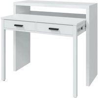 Konsolentisch Damodi, Schreibtisch mit ausziehbarer Platte, PC-Schreibtisch mit 2 Schubladen, 99x36h88 cm, glänzendes Weiß und Anthrazit - Dmora von DMORA