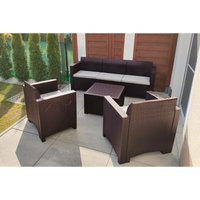 Lounge-Set für den Außenbereich Dmüh, Gartenmöbel-Set mit Kissen, Sitzbereich für den Innenbereich in Rattan-Optik, 100 % Made in Italy, Braun - Dmora von DMORA