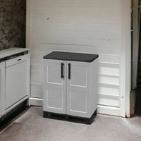 Mehrzweck Außen oder Innenschrank, niedriger Kleiderschrank mit 2 Türen und 1 Polypropylenregal, 100% Made in Italy, 68x37h90 cm, hellgraue Farbe von DMORA