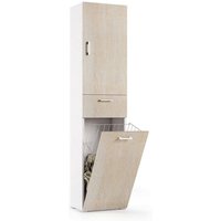 Dmora - Mehrzweckschrank Escolzia, Linearer Wäscheschrank mit 2 Türen, Badezimmersäule mit Wäschekorb, 100% Made in Italy, Cm 45x32h195, Eiche und von DMORA