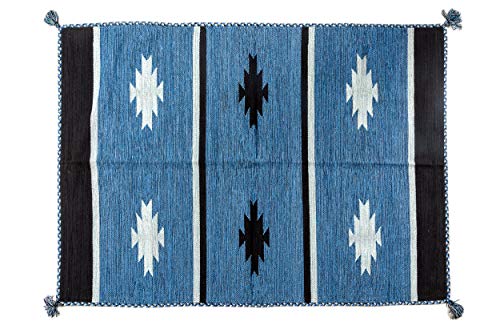 Dmora Moderner Chicago Teppich, Kelim-Stil, 100% Baumwolle, blau, 200x140cm von Dmora