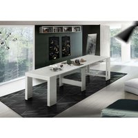 Moderner Esstisch, Made in Italy, Ausziehbare Konsole bis 12 Sitzplätze, mit Verlängerungshalter, 51x90h77 cm (bis 300 cm) Farbe Lärche weiß glänzend von DMORA