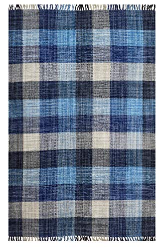 Dmora Moderner Sacramento-Teppich, Kelim-Stil, 100% Baumwolle, blau, 110x60cm von DMORA