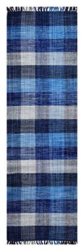 Dmora Moderner Sacramento-Teppich, Kelim-Stil, 100% Baumwolle, blau, 180x60cm von Dmora
