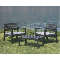 Outdoor-Lounge-Set Dalfier, Gartengarnitur mit 2 Sesseln und 1 Couchtisch, Innen- und Außensitzgruppe mit Kissen, 100 % Made in Italy, Anthrazit von DMORA