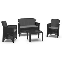 Outdoor-Lounge-Set Ostuni, Gartengarnitur mit 2 Sesseln, 1 Sofa und 1 Couchtisch, Sitzecke in Rattan-Optik mit Kissen, 100 % Made in Italy, Anthrazit von DMORA