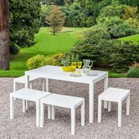 Outdoor-Lounge-Set Sanremo, Gartenset mit 1 rechteckigem Tisch und 4 Bänken, Indoor- und Outdoor-Set für Pic Nic, 100 % Made in Italy, Weiß - Dmora von DMORA