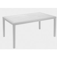Gartentisch Imola, Feststehender rechteckiger Tisch, Mehrzweck-Gartentisch mit Rattan-Effekt, 100 % Made in Italy, Cm 138x78h72, Weiß - Dmora von DMORA