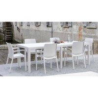 Gartentisch Dmanz, Rechteckiger ausziehbarer Esstisch, ausziehbarer Gartentisch in Rattan-Optik, 100 % Made in Italy, 150x90h72 cm, Weiß - Dmora von DMORA