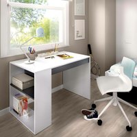 Dmora - Schreibtisch Dfalc, Mehrzweckschreibtisch für Büro oder Schlafzimmer, linearer Arbeitstisch mit Regalen, 115 x 50 x 74 cm, Weiß und Anthrazit von DMORA
