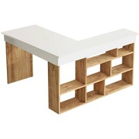 Schreibtisch Dfavasul, Mehrzweckschreibtisch, Bürotisch für pc, Eckschreibtisch, 129x120h72 cm, Eiche und Weiß - Dmora von DMORA