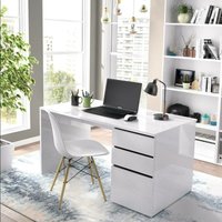 Dmora - Schreibtisch Dgabbi, Mehrzweckschreibtisch für Büro oder Schlafzimmer, linearer Arbeitstisch mit 2 Schubladen und 1 Tür, 139 x 60 x 75 cm, von DMORA