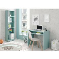 Dmora - Schreibtisch Dcapezz, Schreibtisch mit Regal, PC-Halter Arbeitstisch für Büro oder Schlafzimmer, Schreibtisch, 90x54h79 cm, Blaugrün von DMORA