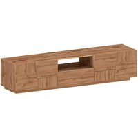 Dmora - TV-Ständer Vanni, niedriges Wohnzimmer-Kommode mit 4 Türen und 1 Schublade, TV-Ständer-Basis, 220x44x46 cm, Eiche, mit verstärkter Verpackung von DMORA