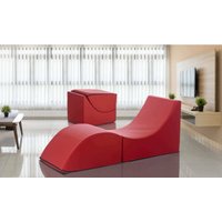 Klappbett Dabaz, Puff umwandelbar in Einzelbett, 100% Made in Italy, Puff, umwandelbar in eine Chaiselongue aus Kunstleder, Cm 130x50h50, Rot - Dmora von DMORA