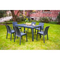 Dmora - Tisch im Freien Debueh, rechteckiger Gartentisch, Mehrzweck-Gartentisch in Rattan-Optik, 100 % Made in Italy, 150x90h74 cm, Anthrazit von DMORA