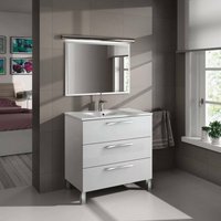 Dmora - Unterschrank Dlo, Badezimmerschrank, Kleiderschrank mit 3 Schubladen und Spiegel, Waschbecken nicht enthalten, 80x45h86 cm, Glänzend Weiß von DMORA