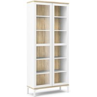 Dmora - Vitrine Lisanne, Glas-Sideboard, Mehrzweckvitrine, Hängendes Bücherregal mit Glastüren, 89x36 h203 cm, Weiß und Eiche Dmora - Vitrine Lisanne, Glas-Sideboard, Mehrzweckvitrine, Hängendes Bücherregal mit Glastüren, 89x36 h203 cm, Weiß und Eiche von DMORA