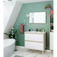 Dmora - Waschtischunterschrank Yazoo, Badezimmer-Waschtischunterschrank, Badezimmerschrank mit Spiegel, Waschbecken nicht im Lieferumfang enthalten, von DMORA