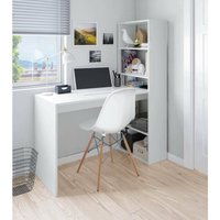 Schreibtisch Denton, Wendeschreibtisch mit Bücherregal mit 5 Böden, Studier- oder Bürotisch für PC-Buchhalter, cm 120x53h144, Weiß - Dmora von DMORA