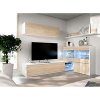 Wohnwand Adams, Modulares Eck-Wohnzimmerset, Multipositions-Wohnzimmermöbel mit LED-Licht, 260x41h180 cm, Eiche und Weiß - Dmora von DMORA