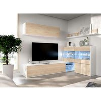Wohnwand Daade, Modulares Eck-Wohnzimmerset, Multipositions-Wohnzimmermöbel mit LED-Licht, 260x41h180 cm, Eiche und Weiß - Dmora von DMORA