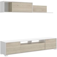 Wohnwand Dfalcon, TV-Ständer-Wohnzimmerset, Mehrzweck-Wohnzimmermöbel, 200x41h180 cm, Eiche und Weiß - Dmora von DMORA