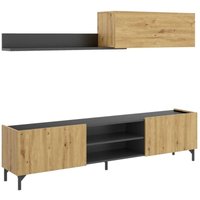 Wohnwand Dfuse, TV-Ständer-Wohnzimmerset, Mehrzweck-Wohnzimmermöbel, 182x35h180 cm, Node Oak und Anthrazit - Dmora von DMORA
