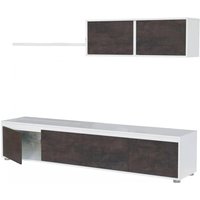 Einbaufertige Wand Savannah, TV-Ständer für Wohnzimmer, Zusammensetzung des Wohnzimmersets, Wohnzimmergarnitur mit Schrankwand, cm 200x41h43, Weiß Einbaufertige Wand Savannah, TV-Ständer für Wohnzimmer, Zusammensetzung des Wohnzimmersets, Wohnzimmergarnitur mit Schrankwand, cm 200x41h43, Weiß von DMORA