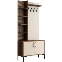 Eingangsmöbel Armus, Moderner Eingang, Wandgarderobe, Multifunktions-Aufbewahrungskonsole, 90x35 h200 cm, Walnuss und Creme - Dmora von DMORA