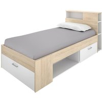 Einzelbett Adrielle, Struktur des Lagerbetts, Sommier mit Abdeckung, Bettrahmen aus Stoff, 218x99 h96 cm, Weiß - Dmora von DMORA