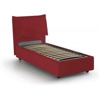 Einzelbett Dmosco, Containerbett mit Stoffbespannung, 100% Made in Italy, Frontöffnung, passend für Matratze 80x190 cm, Rot - Dmora von DMORA
