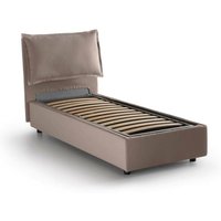 Einzelbett Dmosco, Containerbett mit Stoffbespannung, 100% Made in Italy, Frontöffnung, passend für Matratze 80x190 cm, Turteltaube - Dmora von DMORA