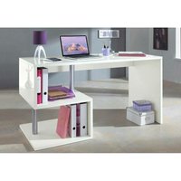 Dmora - Esse moderner Schreibtisch für Büro und Arbeitszimmer mit Regal, Made in Italy, Computertisch, PC-Schreibtisch, 140x60h78 cm, glänzend weiße von DMORA