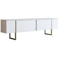 Fernsehschrank Dgridell, Ständer für Wohnzimmerfernseher, Niedriges Wohnzimmer-Sideboard, TV-Ständerbasis, 180x30h50 cm, Weiß und Gold - Dmora von DMORA