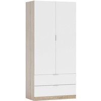 Garderobe Donan, Schlafzimmerschrank mit 2 Türen und 2 Schubladen, Schrank mit Kleiderbügelstange, 82x52h180 cm, Weiß und Eiche - Dmora Garderobe Donan, Schlafzimmerschrank mit 2 Türen und 2 Schubladen, Schrank mit Kleiderbügelstange, 82x52h180 cm, Weiß und Eiche - Dmora von DMORA