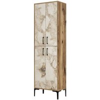 Großer Mehrzweckschrank Denipot, Multifunktionale Möbel, Schuhschrank, Besenschrank, 60x35h200 cm, Nussbaum und Weißer Marmor - Dmora von DMORA