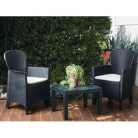 Outdoor-Lounge-Set Foggia, Gartengarnitur mit 2 Sesseln und 1 Couchtisch, Sitzgruppe in Rattan-Optik mit Kissen, 100 % Made in Italy, Anthrazit von DMORA