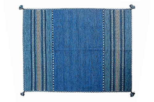 Dmora Kansas moderner Teppich, Kelim-Stil, 100% Baumwolle, blau, 200x140cm von Dmora