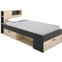 Kinderbett Cristallo, Kinderbett für Schlafzimmer mit Kopfteil, Struktur für Einzelbett mit Schublade und Regalen, 218x99h96 cm, Eiche und Anthrazit von DMORA