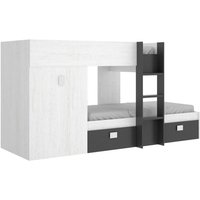 Kinderbett Dbajram, Komplettes Schlafzimmer mit Kleiderschrank und Schubladen, Etagenbettkomposition mit zwei Einzelbetten, 271x111h150 cm, Weiß und von DMORA