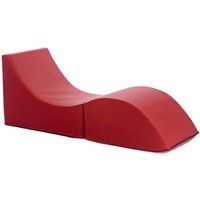Klappbett Dabaz, Puff umwandelbar in Einzelbett, 100% Made in Italy, Puff, umwandelbar in eine Chaiselongue aus Kunstleder, Cm 130x50h50, Rot - Dmora von DMORA