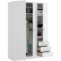 Kleiderschrank Cimone, Garderobe für Schlafzimmer, Kleiderschrank mit 3 Flügeltüren und 3 Schubladen, 121x52h184 cm, Weiß - Dmora von DMORA