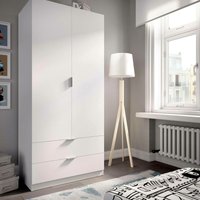 Dmora - Kleiderschrank Dlunin, Garderobe für Schlafzimmer, Kleiderschrank mit 2 Flügeltüren und 2 Schubladen, 81x52h184 cm, Weiß von DMORA