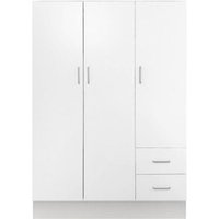 Kleiderschrank mit drei Türen und zwei Schubladen mit Einlegeböden und Kleiderstange, Farbe weiß, Maße 120 x 170 x 50 cm - Dmora von DMORA