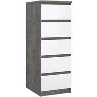 Kommode Achaldi, Mehrzweckkommode, Schlafzimmerkommode, Schrank mit Schubladen, 50x40 h111 cm, Zement und Glänzendes Weiß - Dmora von DMORA