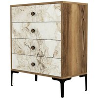Kommode Aether, Mehrzweckkommode, Schlafzimmerkommode, Schrank mit Schubladen, 76x40h91 cm, Nussbaum und Weißer Marmor, mit verstärkter Verpackung von DMORA