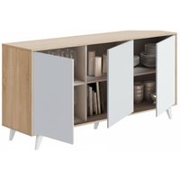Kommode Annina, Wohnzimmerbuffet, Wohnzimmer-Sideboard, Moderne Küchen-Speisekammer, 154x40h72 cm, Eiche und Weiß - Dmora von DMORA